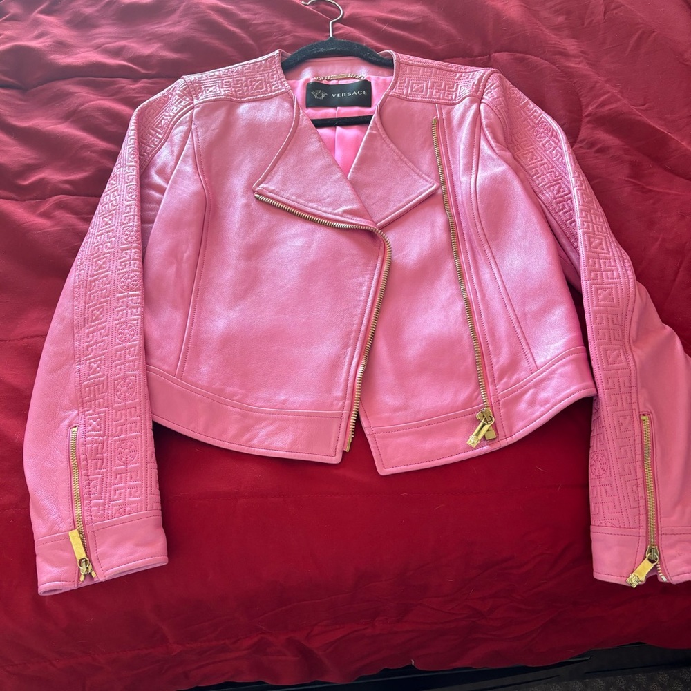 Authentic Versace Leather Jacket With Greca Detai… - image 2